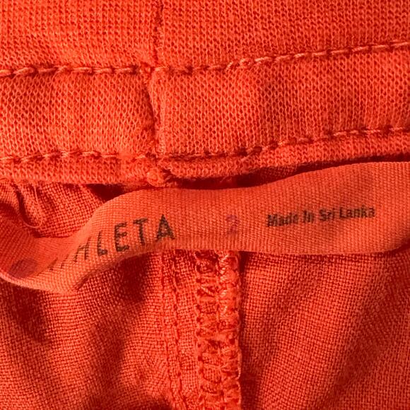 Athleta SZ 2 Lima Linen Skirt Fold-Over Stretch Waist Pockets Slit Coral Sunset - Picture 5 of 8